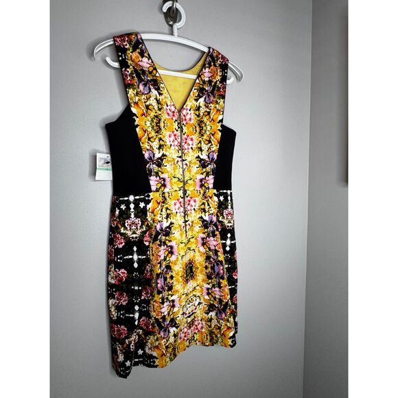 Donna Morgan Floral Sheath Dress Size 8 Yellow Black Zip Career Cocktail NWT - Picture 4 of 7